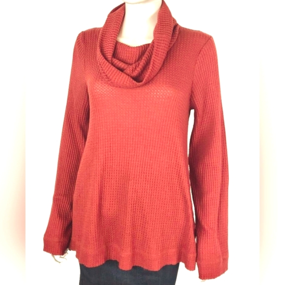 Anthropologie Sweaters - ANTHROPOLOGIE MEADOW RUE RED LONG SLEEVE COWLED THERMAL TUNIC TOP, Sz XL